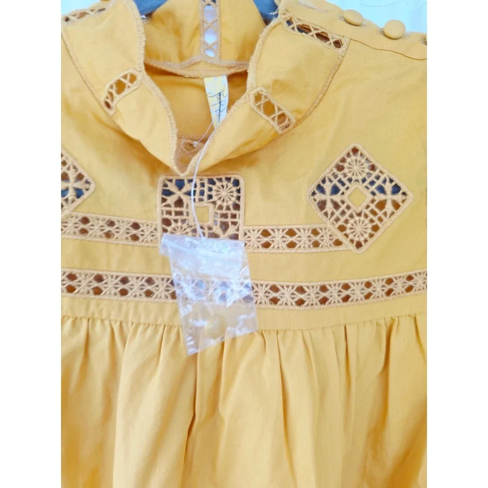 Free People another eternity Mustard Yellow eyelet Cotton Blouse XS Oversize new